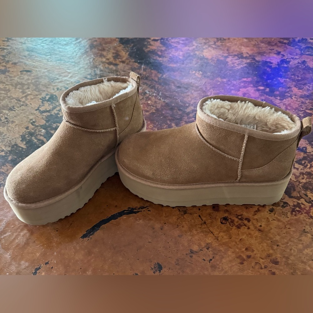 UGG Cozy Tan Platform Ankle Boots